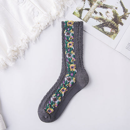 🌼Vintage-sokker med broderte blomster - 🔥Siste dag for 50 % rabatt